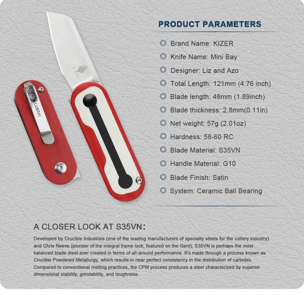 KI2583A2 Couteau Kizer Mini Bay Folder Red/White Lame CPM-S35VN IKBS - Livraison Gratuite 3 KI2583A2 Couteau Kizer Mini Bay Folder Red/White Lame CPM-S35VN IKBS - Livraison Gratuite
